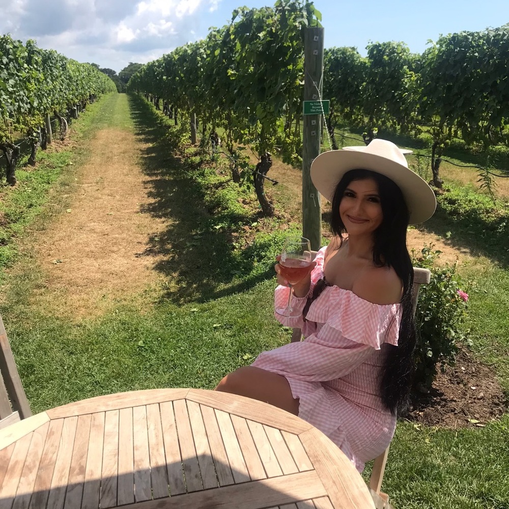Pink gingham off the shoulder ruched dress